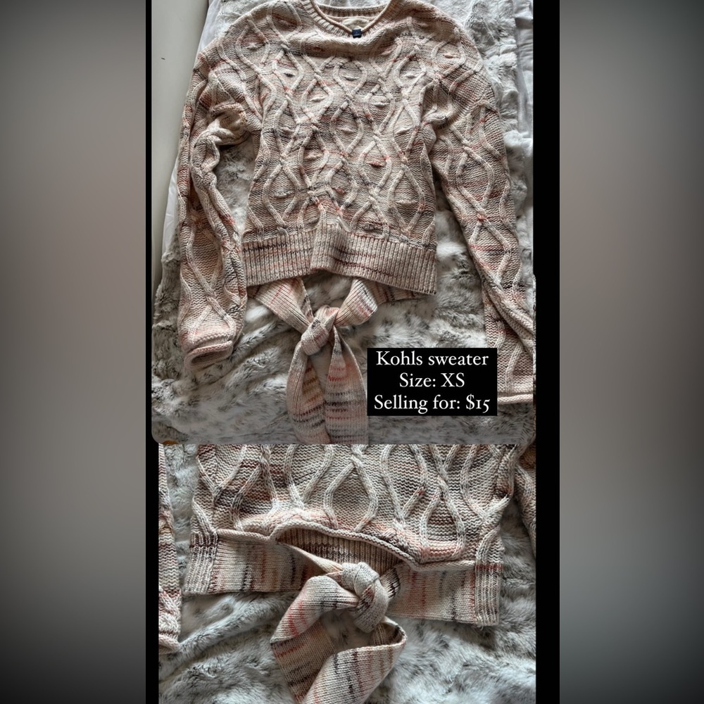 Kohls turtle neck sweater, pink and white